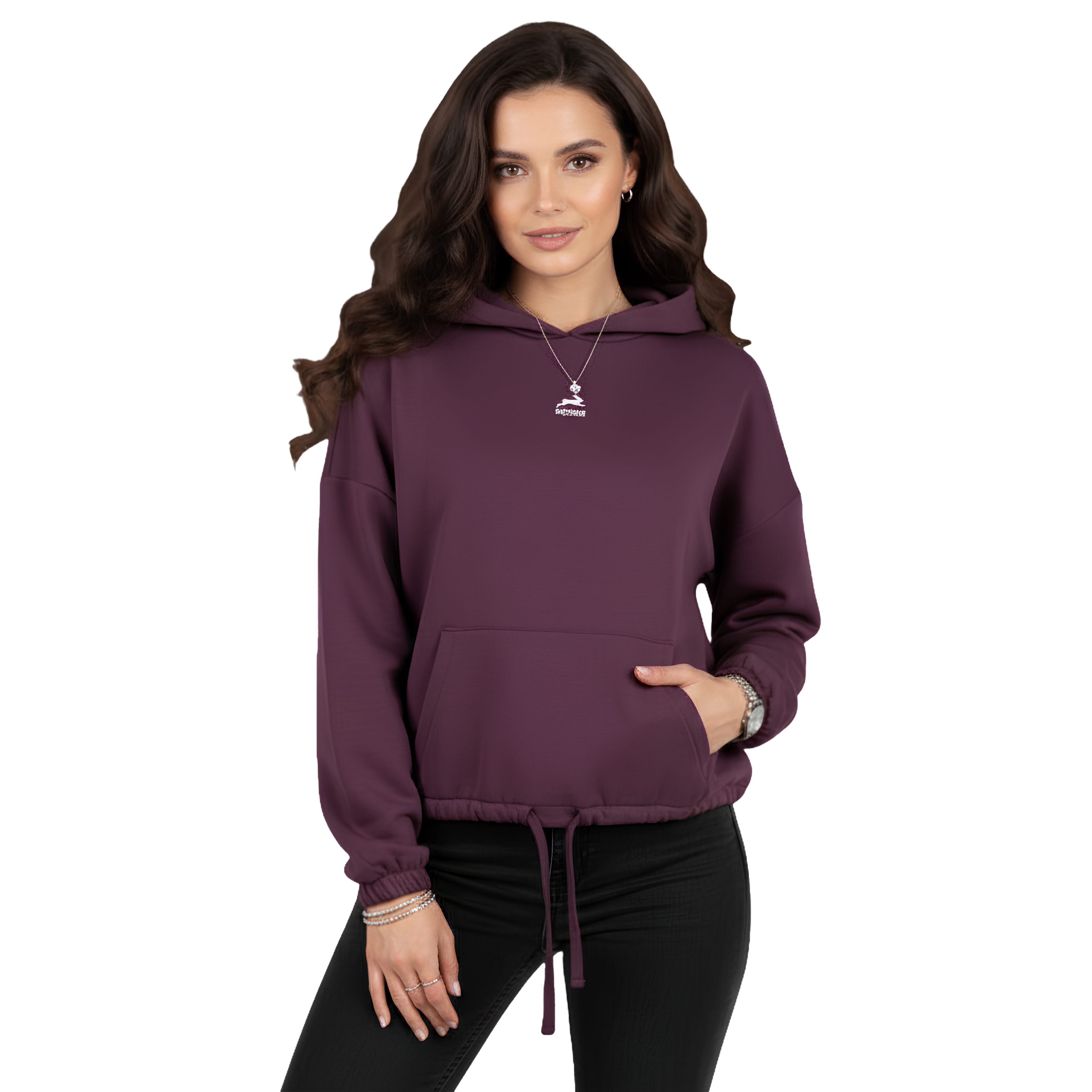 Women's TriDri® Cropped Oversized Hoodie Michkom centre logo small white